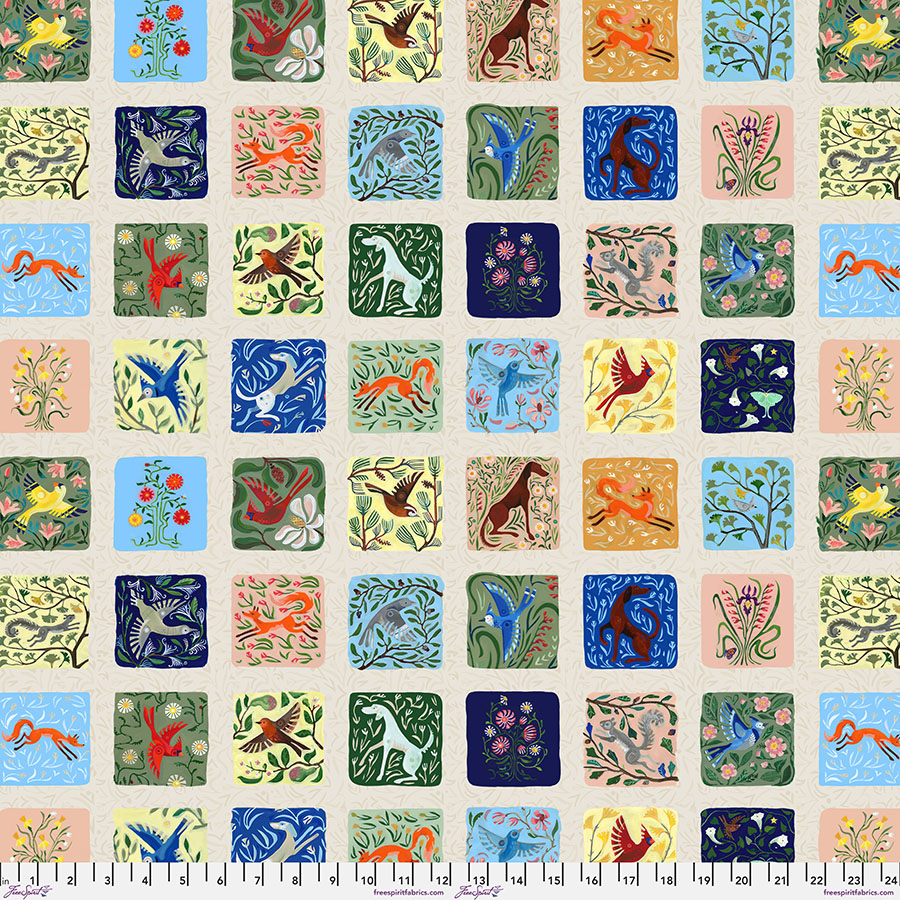 Storytellers Patchwork Tile, Meadow, Backyard Wonder, Adam Trest, FreeSpirit Fabrics