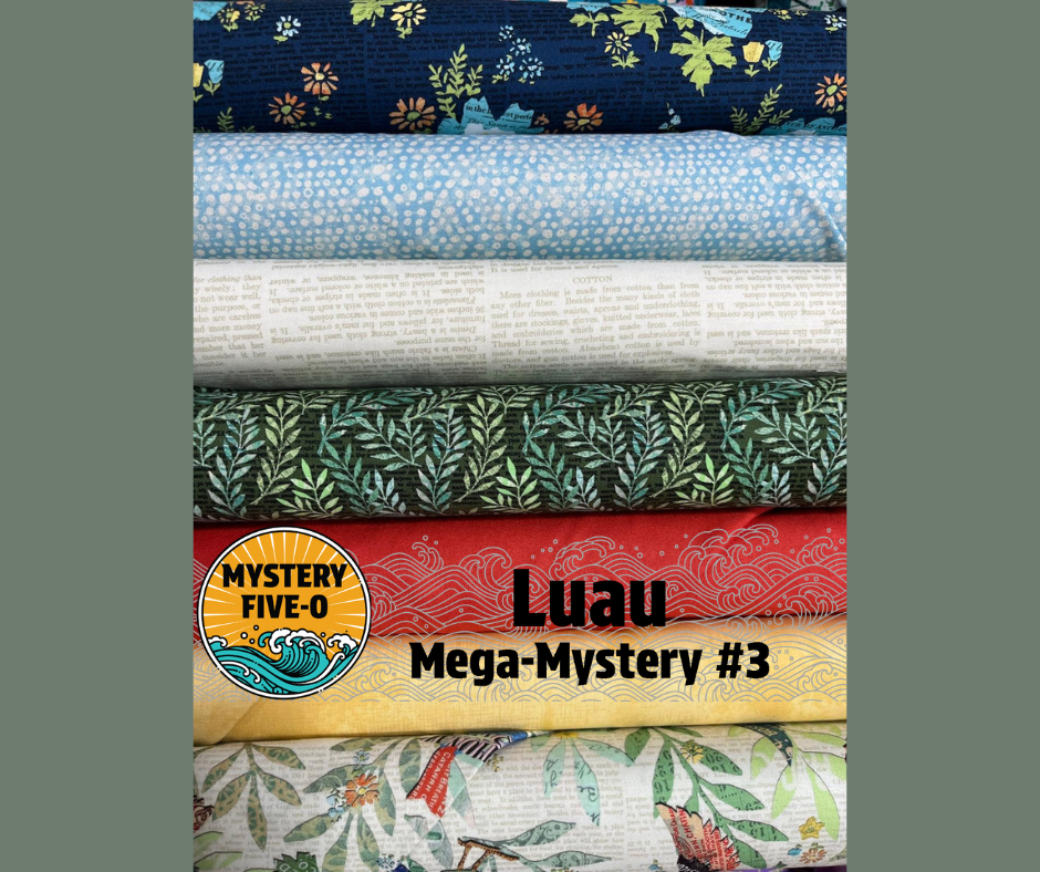 Luau Mega Quilt Kit, Blue Collage w/ Birds, Mystery Five-0
