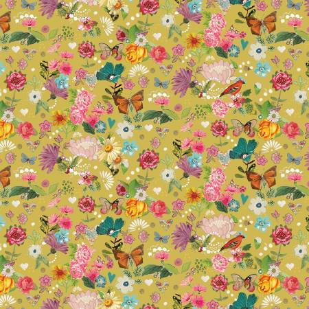 Sunshine Floral Citron, Follow Your Joy, Kelly Rae Roberts, Benartex