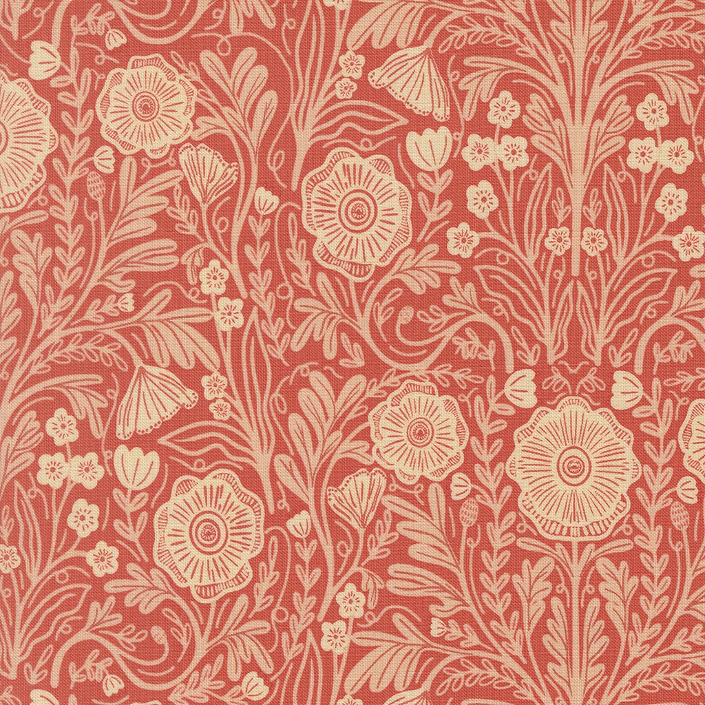 Poppy Florals Tomato, The Henhouse, Gingiber, Moda Fabrics