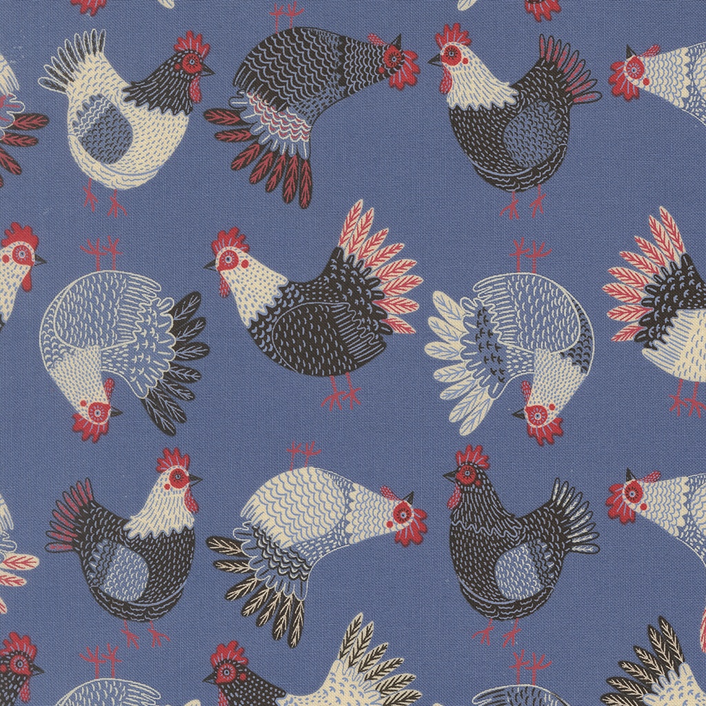 Tossed Chickens Light Blue, The Henhouse, Gingiber, Moda Fabrics