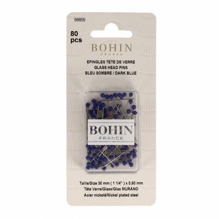 [98855] Glass Head Pins 1-3/16in Dark Blue, Bohin