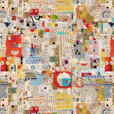 [4197-41] Parchment Newspaper with Abstract Shapes, Spread the Word, Kathryn Kramer Waters, Blank Quilting