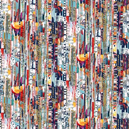 [4205-77] Blue Newspaper Mini Strips, Spread the Word, Kathryn Kramer Waters, Blank Quilting