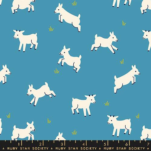 [RS5166 13] Baby Goats Novelty Animals, Vintage Blue, Ruby Star Society