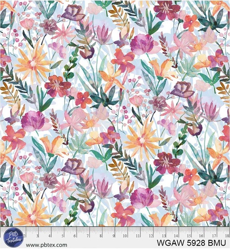 [WGAW 5928 BMU] 108in Watercolor Floral, Whispering Gardens, P&B Textiles
