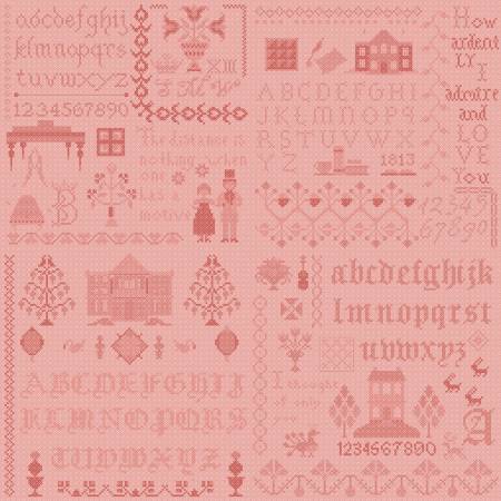 [C13786-CORAL] Pride & Prejudice Meryton Sampler Coral, Jane Austen, Riley Blake Designs