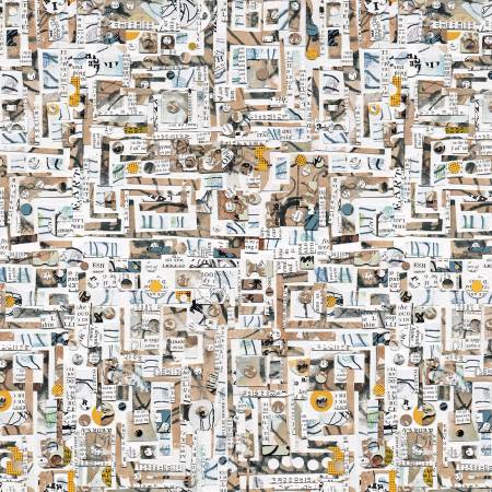 [4203-30] Tan Abstract Newspaper Snips, Spread the Word, Kathryn Kramer Waters, Blank Quilting