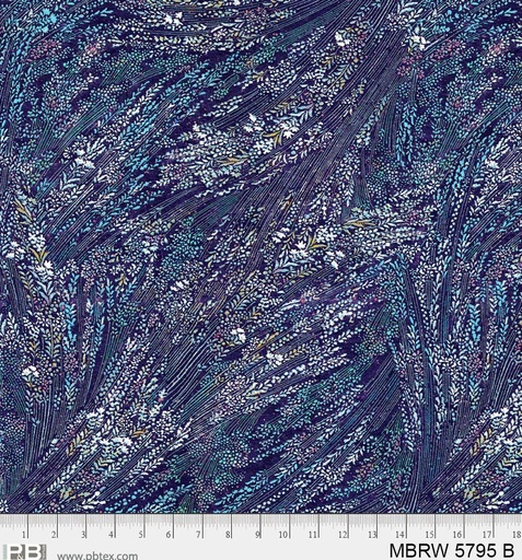 [MBRW 5795 B] 108in Floral Cotton Wideback, Meadow Breeze Blue, P&B Textiles