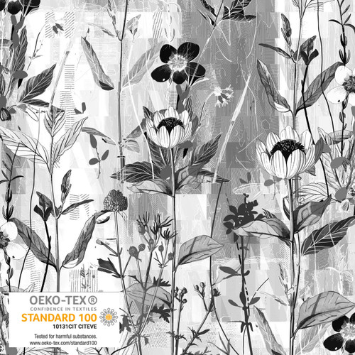 [4504-024] Flowers Light Gray, Stof Fabrics, Fine Lines in Red, Blank Quilting