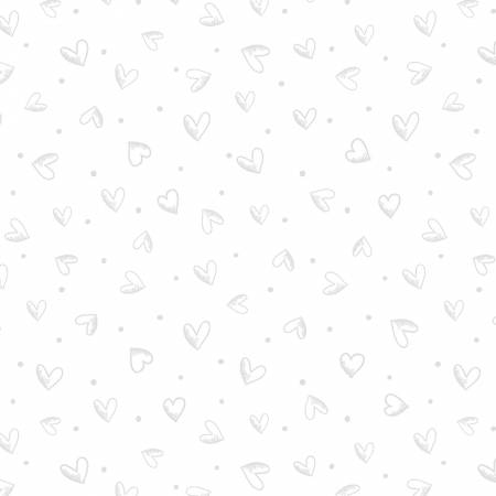 [BQ4324-01W] Hearts White on White, Morning Mist, Blank Quilting