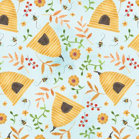 [BQ4407-70] Beehives Light Blue, Nature's Symphony, Color Pop Studio, Blank Quilting