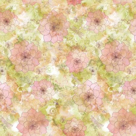 [8488S-61] Pear Textured Floral Print, Nancy Smith, Flamingo Fling, StudioE Fabrics