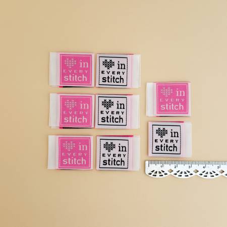 [SI-WL48] Pink Stitch Woven Labels by Minki Kim, Sewing Illustration