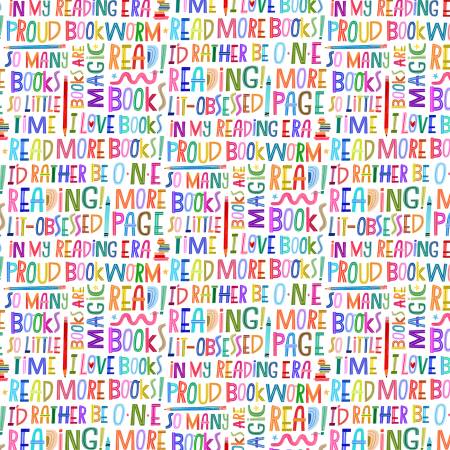 [DDC12580-WHIT] I Love Books, Books are Magic, Katherine Herrell, Michael Miller Fabrics