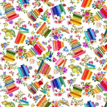 [DDC12576-WHIT] In My Reading Era, Books are Magic, Katherine Herrell, Michael Miller Fabrics