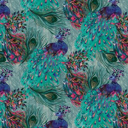 [16681-99] Affinity Peacock Teal/Multi , Danielle Duer, Benartex Fabrics