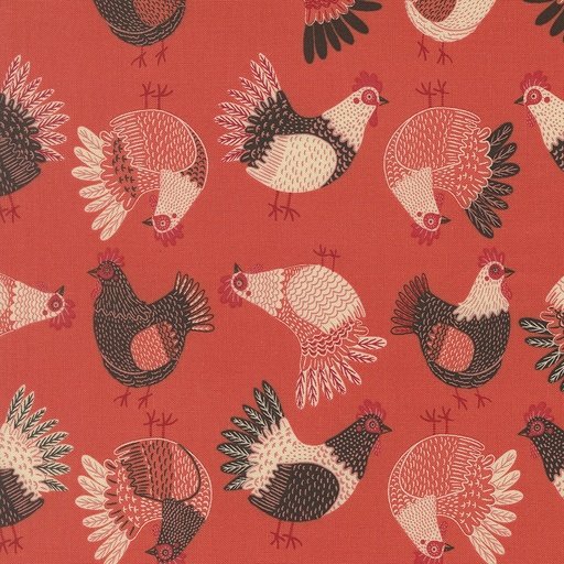 [48433 17] Tossed Chickens Tomato, The Henhouse, Gingiber, Moda Fabrics