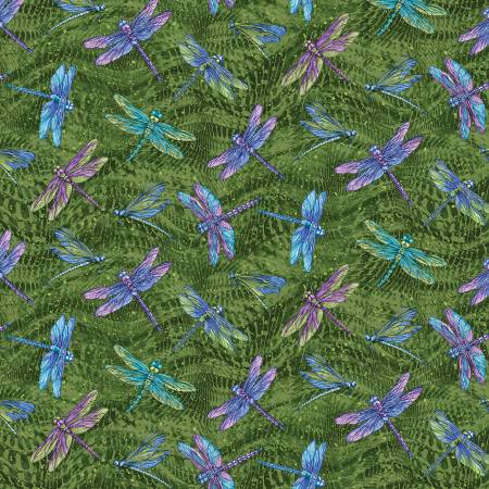 [16400-44] Large Dragonfly Green, Dragonfly Wonder, Ann Lauer, Benartex Fabrics