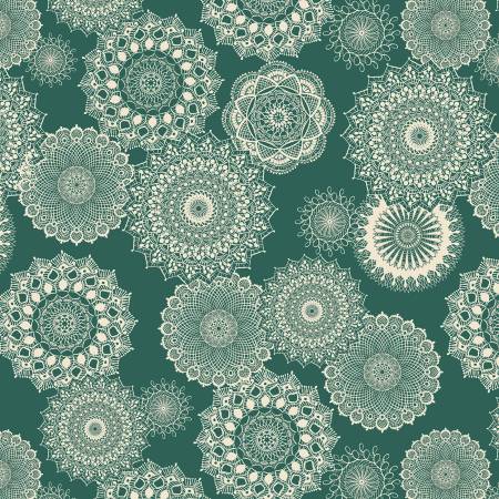 [16790-85] Dancing Doilies Dark Teal, Winter Haven, Rachel Rossi, Benartex Fabrics