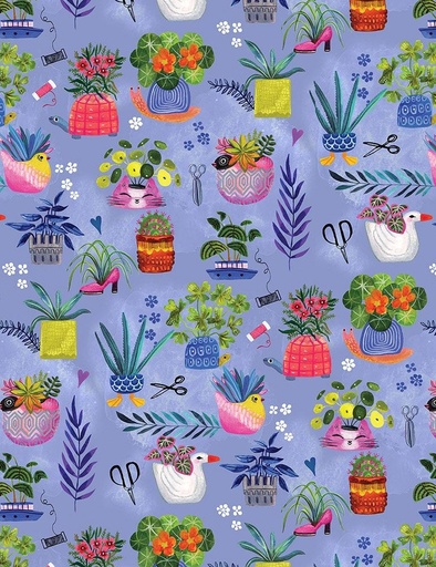 [STELLA-DMB2028-BLUE] Animal Planter Fabric, Sew Mischievous, Miriam Bos, Dear Stella, STELLA-DMB2028