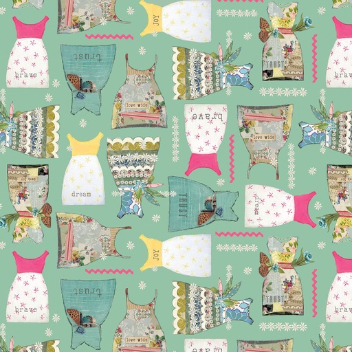 [13337-82 TURQUOISE] Apron Fabric, Seek Joy, Kelly Rae Roberts Fabric, Inspired Heart, Benartex