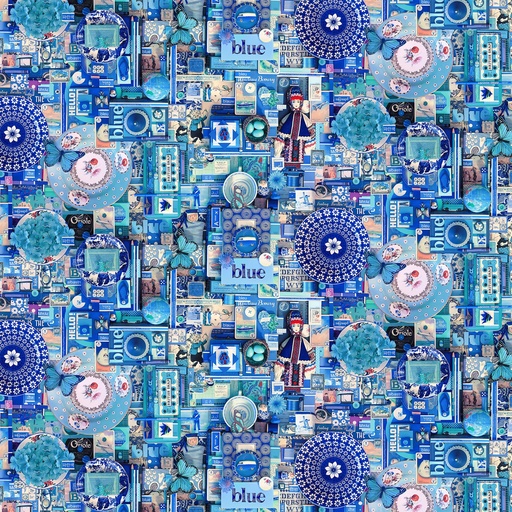 [DP22411-Blue Color Collage] Blue Cotton Fabric, Shelley Davies, Color Collage, Northcott Fabric