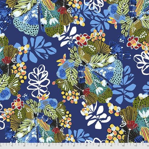 [PWKK023.INDIGO] Blue Floral Fabric, Wildflowers, Kelli May Krenz, Boho Blooms, FreeSpirit