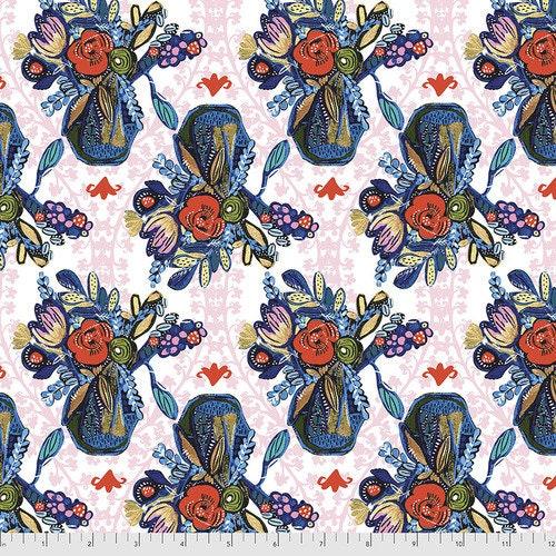 [PWKK024] Blue Vases, Floral Fabric, Wildflowers, Kelli May Krenz, Boho Blooms, FreeSpirit