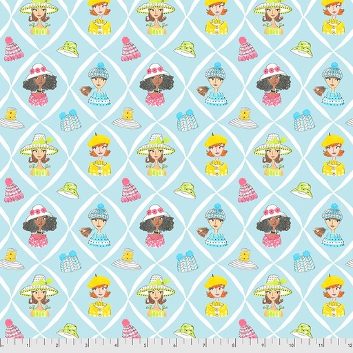 [PWAK002.BLUE] Calendar Girls, Hat Fabric, Anne Keenan Higgins, Free Spirit Fabrics