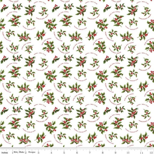 [C10800 WHITE] Christmas Holly, All About Christmas, J. Wecker Frisch, Riley Blake Designs