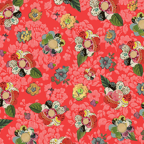 [10347--39 Coral] Collage Floral, Yellow Flowers, Soulshine & Daydreams Fabric, Kelly Rae Roberts, Fabric by the Yard, Benartex