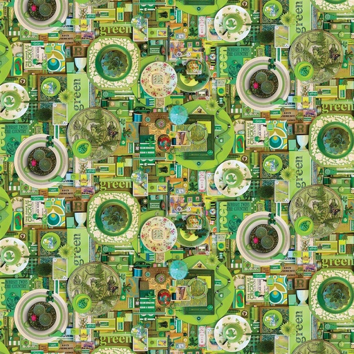 [DP22412-Green Color Collage] Green Collage Fabric, Shelley Davies, Northcott Fabric