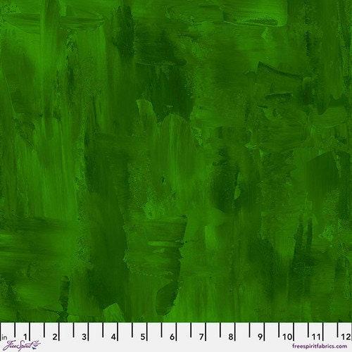 [PWSP018-GREEN] Green Quilting Fabric, Brushstrokes - Textures, Sue Penn, PWSP018, Free Spirit Fabrics