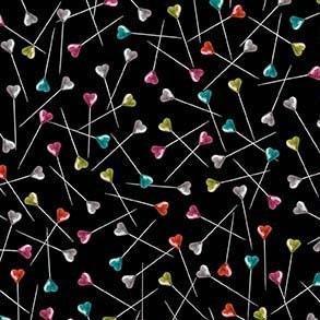 [DDC11023-BLACK] Heart Pins Cotton Fabric, Vintage Sewing Stash, Aimee Stewart, Michael Miller Fabrics