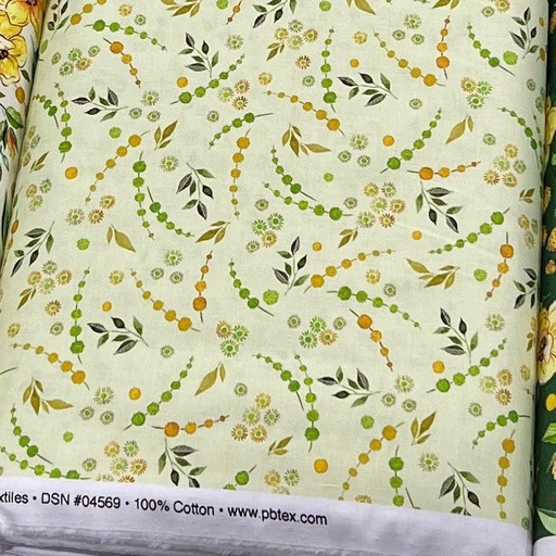 [BNEC-4569-Light Green] Light Green Botanical Cotton Fabric, Botanical Nectar, Rachel Heather Lee, P&B Textiles