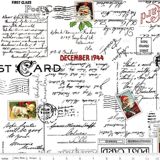 [C12336 WHITE] Nicholas Christmas Greetings, Christmas Fabric, J. Wecker Frisch, for Riley Blake Designs