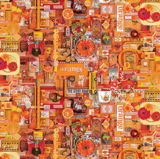 [DP22415-Orange Color Collage] Orange Collage Fabric, Shelley Davies, Color Collage, Northcott Fabric