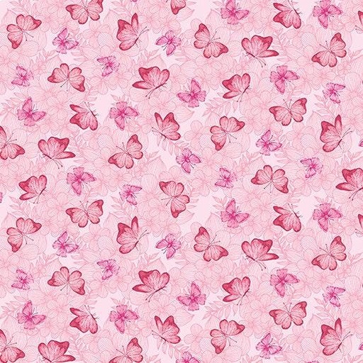 [13553-26 Butterfly Rose] Pink Floral Cotton Fabric, Butterfly Rose, Eleanor Burns, Benartex Fabrics