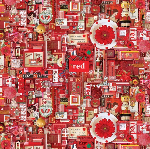 [DP22416- Red Color Collage] Red Collage Fabric, Shelley Davies, Northcott Fabric