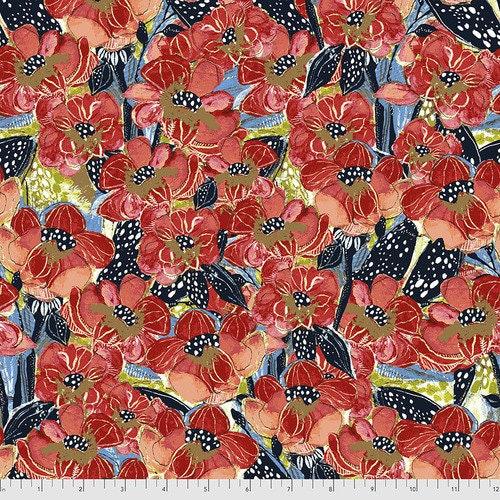 [PWKK022.RED] Red Poppies, Floral Fabric, Kelli May Krenz, Boho Blooms, FreeSpirit