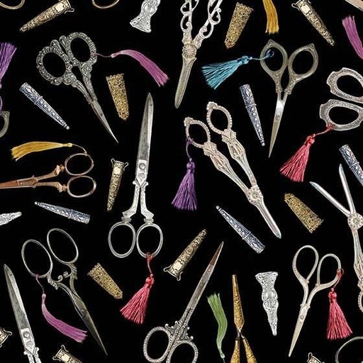 [DDC11024-BLACK] Scissors Cotton Fabric, Antique Scissors, Vintage Sewing Stash, Michael Miller Fabrics