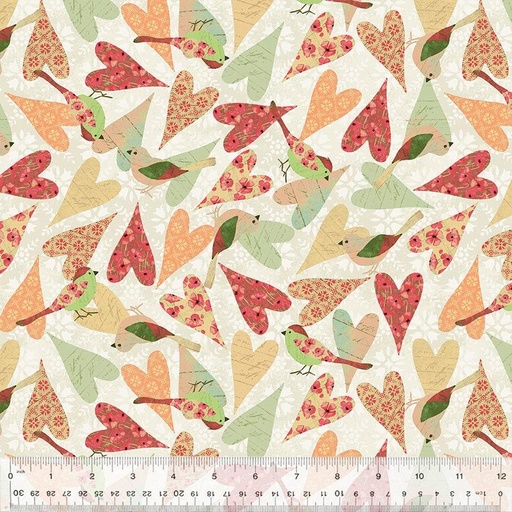 [53455-2 Scrappy Hearts IVORY] Scrappy Hearts Cotton Fabric, Poppy, Christina Adolph, Windham Fabrics
