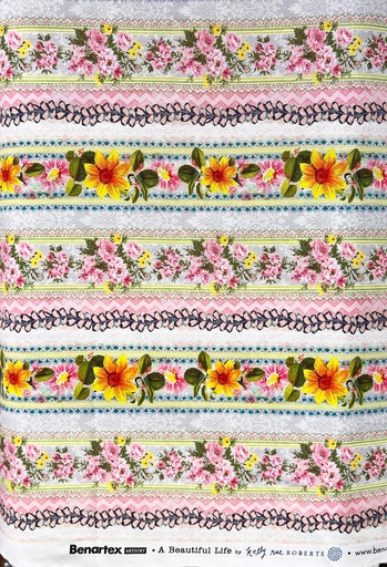 [16018-99 multi stripe] Striped Cotton Fabric, A Beautiful Life, Kelly Rae Roberts, Benartex Fabrics