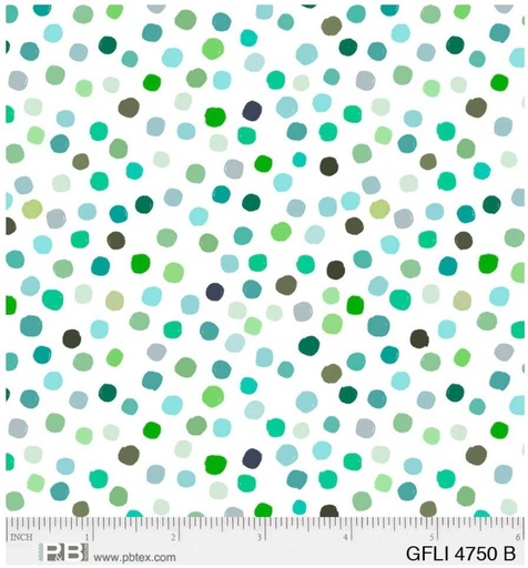 [GFLI 4750B-Garden Flight] Teal/Green Dot Cotton, Eulalia Mejia, Garden Flight, P&B Textiles