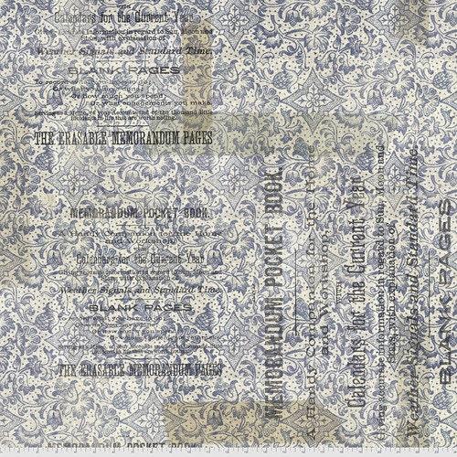 [PWTH100.BLUE] Tim Holtz, 108in Cotton Backing Fabric, Memorandum, Elements Quilt Backs, FreeSpirit Fabrics
