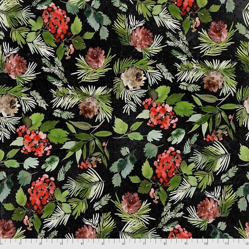 [PWTH162-BLACK] Tim Holtz, Christmas Floral, Evergreen, PWTH162, FreeSpirit
