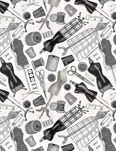 [ERA-CD1501 GREY] Vintage Mannequins, Dress Form Fabric, Vintage Sewing Themed, Sewing Cotton Fabric, Timeless Treasures