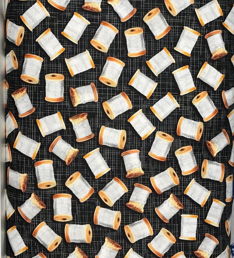 [ATXD 19628 373 COAL] Vintage Spools, Sewing Fabric, Aimee Stewart, Robert Kaufman