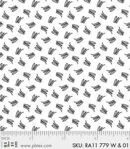 [RA11 779 WHITE] Squiggle White on White Cotton Fabric, Ramblings, P&B Textiles